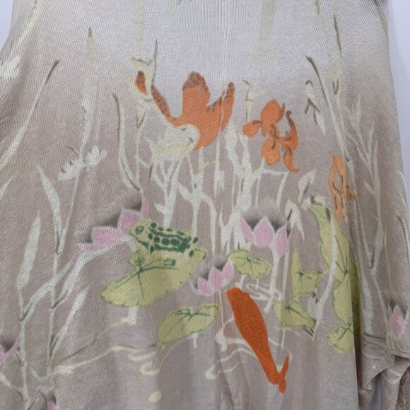 Anthropologie Moth Gossamer Pond Koi Frog Linen Cardigan sweater size large - Picture 12 of 12